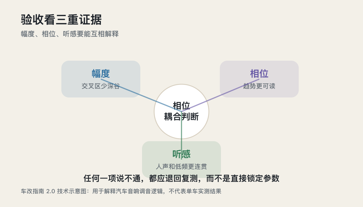 湛江汽车音响调音知识相位耦合幅度相位听感三重检查图